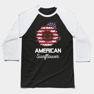 American Sunflower America Flag 4th July Baseball T-Shirt